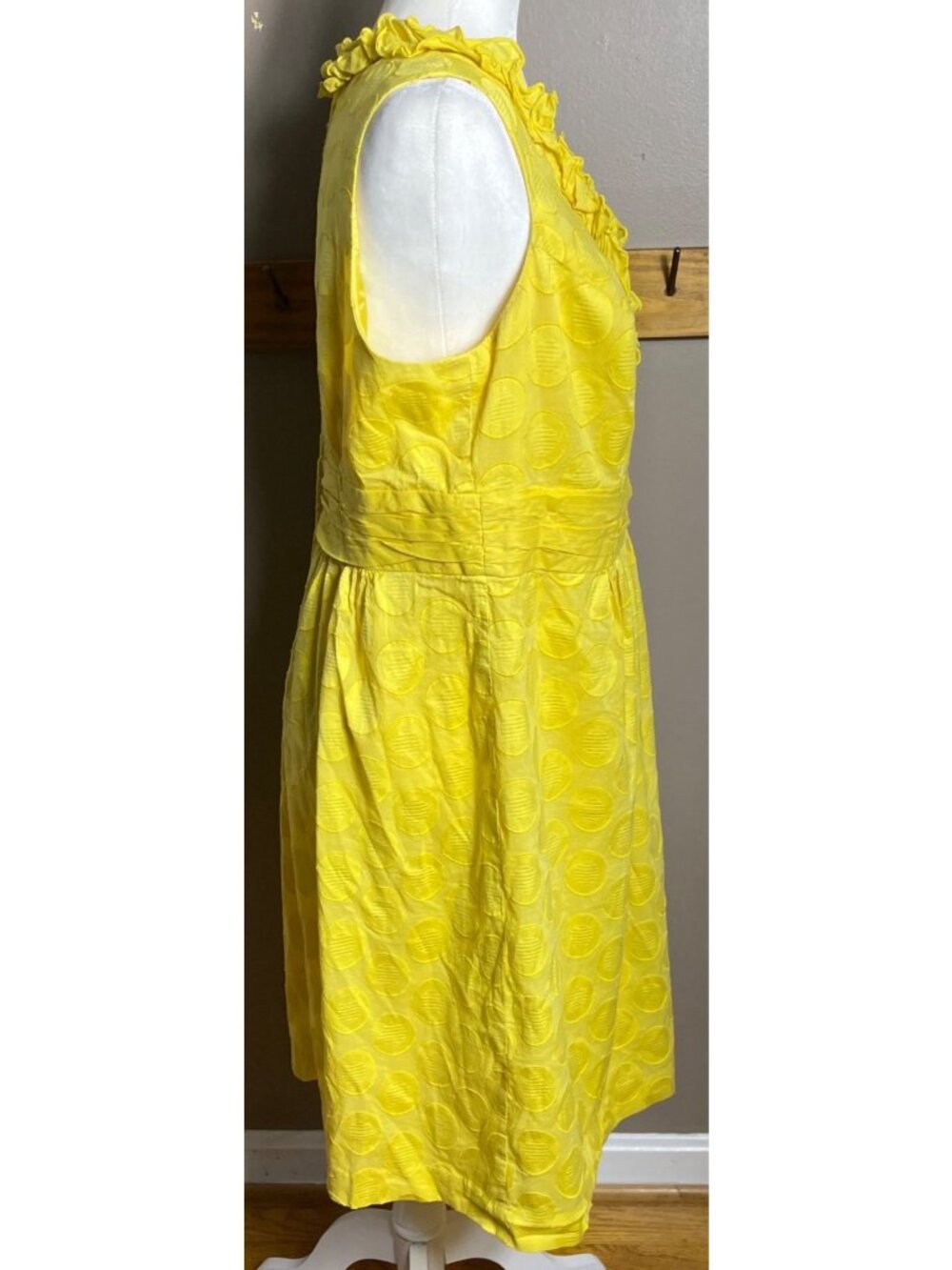 Bright Yellow Dress Fit Flare Retro 50s Twee Wedding Guest Brunch Casual Wom 16 - Picture 9 of 10